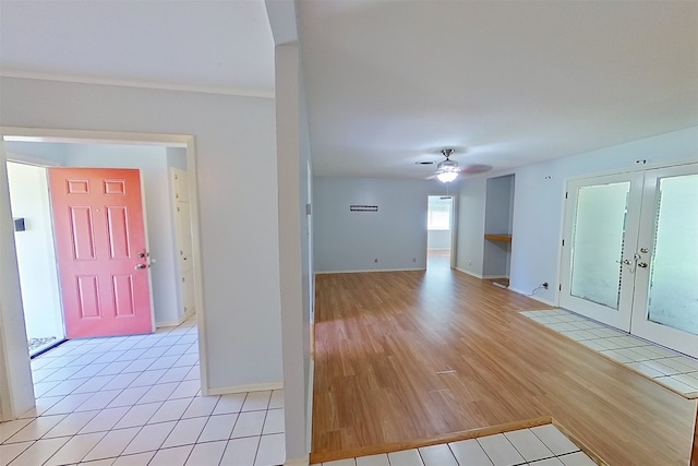 1602 England Rd, Arlington, TX 76013 - entrance foyer featuring french doors, a ceiling fan, light tile patterned floors, and baseboards