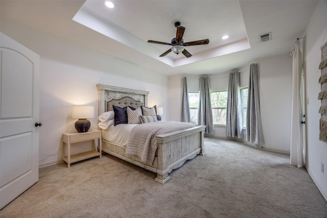 3331 Preston Club Dr, Sherman, TX 75092 - bedroom with carpet flooring, recessed lighting, a raised ceiling, a ceiling fan, and baseboards