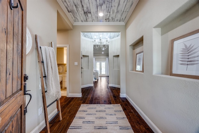 3331 Preston Club Dr, Sherman, TX 75092 - entrance foyer with a chandelier, dark wood-style flooring, ornamental molding, baseboards, and french doors