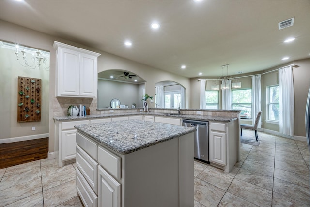 3331 Preston Club Dr, Sherman, TX 75092 - kitchen featuring dishwasher, a center island, a chandelier, recessed lighting, and a sink