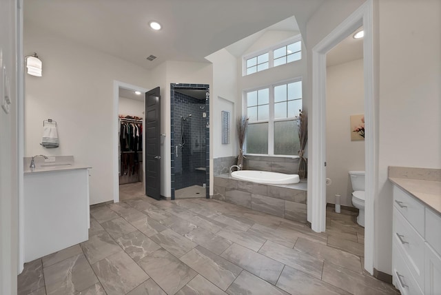 1306 Blue Lake Blvd, Arlington, TX 76005 - full bathroom with vanity, a garden tub, toilet, a stall shower, and a walk in closet