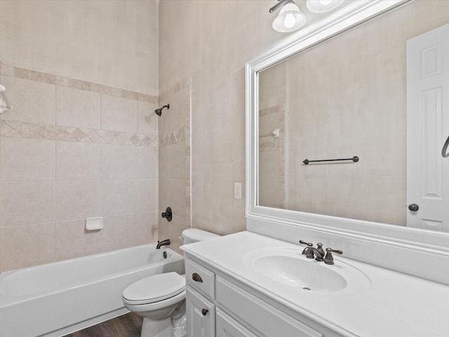 1105 Crown Valley Dr, Weatherford, TX 76087 - full bathroom featuring vanity, toilet, shower / bath combination, and wood finished floors