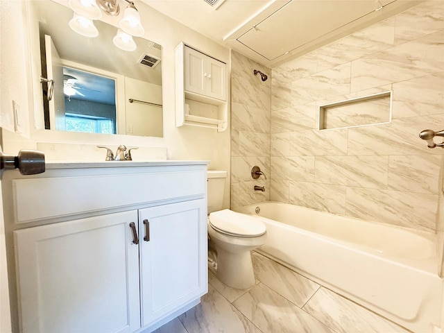 2807 Throckmorton St Unit 101, Dallas, TX 75219 - bathroom featuring toilet, vanity, shower / washtub combination, and marble look tiles