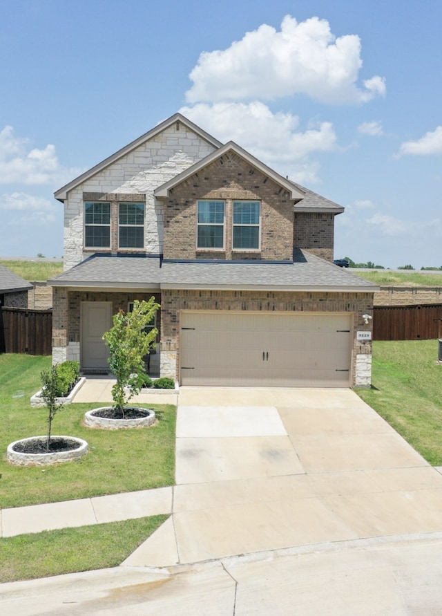 3225 Conley Ct, Mesquite, TX 75126 - view of front of home with an attached garage, stone siding, and driveway