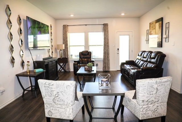 3225 Conley Ct, Mesquite, TX 75126 - living room with dark wood-type flooring, recessed lighting, and baseboards