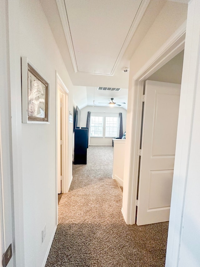 3225 Conley Ct, Mesquite, TX 75126 - hall featuring attic access, carpet flooring, and baseboards