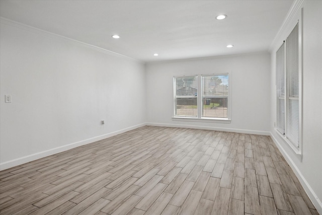 5409 Queens Ct, Lake Dallas, TX 75065 - spare room featuring light wood finished floors, ornamental molding, baseboards, and recessed lighting
