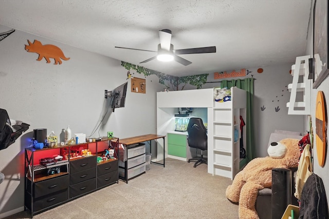 7028 Whitewood Dr, Fort Worth, TX 76137 - bedroom with light colored carpet, a textured ceiling, and ceiling fan