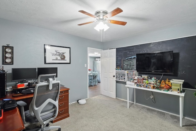 7028 Whitewood Dr, Fort Worth, TX 76137 - carpeted office with a ceiling fan, a textured ceiling, and baseboards