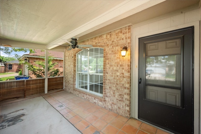 415 Blueberry Hill Ln, Mansfield, TX 76063 - doorway to property with brick siding and ceiling fan