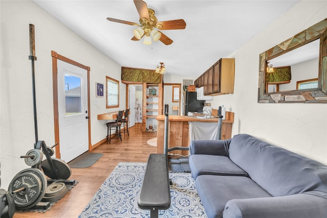 121 Sanchez Creek Ct, Weatherford, TX 76088 - living area with ceiling fan and light wood-type flooring