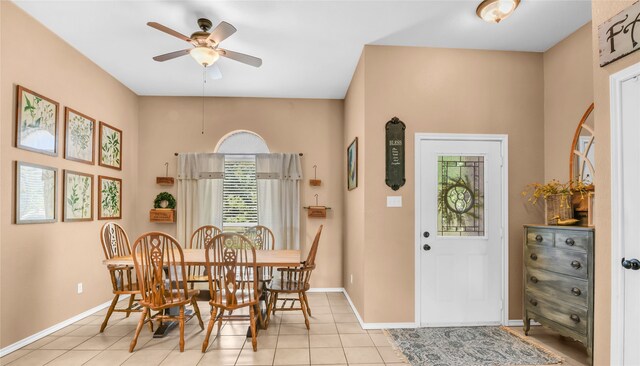 121 Sanchez Creek Ct, Weatherford, TX 76088 - dining area with a ceiling fan, light tile patterned floors, and baseboards