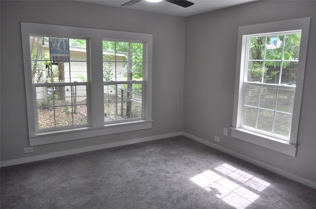 722 Sunset St, Sulphur Springs, TX 75482 - empty room with healthy amount of natural light, carpet flooring, baseboards, and ceiling fan