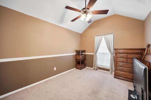 8405 Circleview St, Rowlett, TX 75088 - office space featuring a ceiling fan, lofted ceiling, light colored carpet, and baseboards