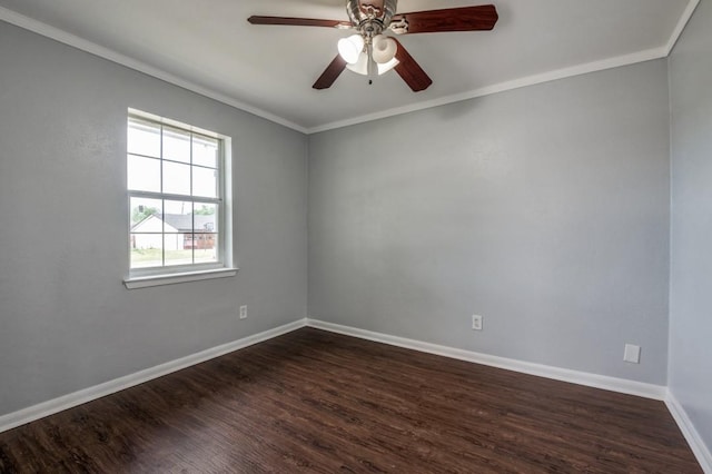 204 E Willow Ln, Princeton, TX 75407 - spare room with dark wood-style floors, baseboards, a ceiling fan, and crown molding
