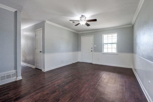 204 E Willow Ln, Princeton, TX 75407 - unfurnished room featuring dark wood finished floors, a ceiling fan, and ornamental molding