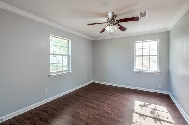 204 E Willow Ln, Princeton, TX 75407 - empty room featuring crown molding, dark wood-style flooring, a ceiling fan, and baseboards