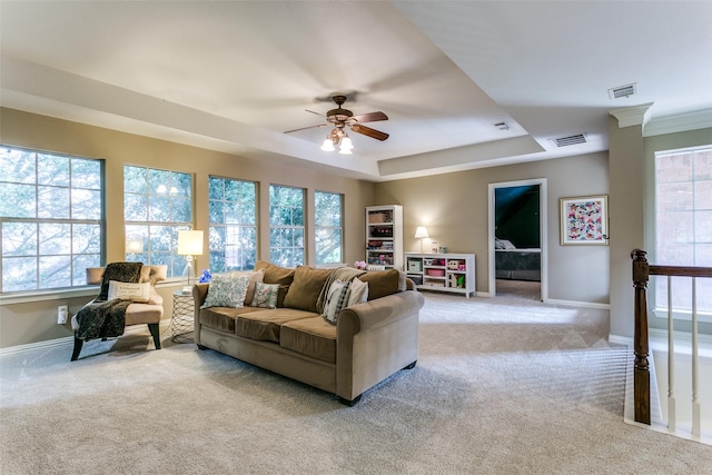 2219 Graystone Ct, Keller, TX 76248 - living room featuring light carpet, a ceiling fan, and healthy amount of natural light