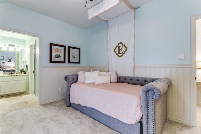 2219 Graystone Ct, Keller, TX 76248 - bedroom featuring wainscoting, light carpet, and ensuite bathroom