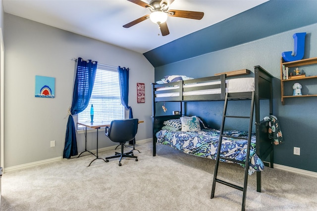 2219 Graystone Ct, Keller, TX 76248 - carpeted bedroom with baseboards, vaulted ceiling, and ceiling fan