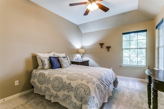 2219 Graystone Ct, Keller, TX 76248 - bedroom with carpet flooring, baseboards, lofted ceiling, and ceiling fan