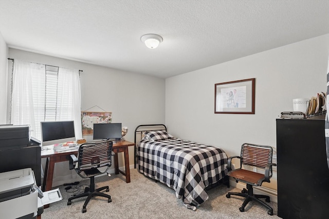 3964 Hunter Peak Rd, Fort Worth, TX 76262 - bedroom with carpet floors, an office area, a textured ceiling, and baseboards