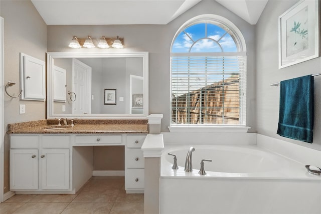 110 Lakeshore Dr, Trophy Club, TX 76262 - full bathroom featuring vanity, a garden tub, and tile patterned floors