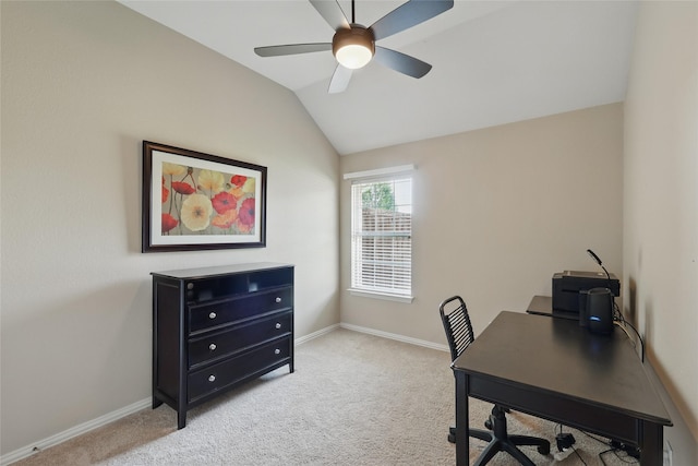110 Lakeshore Dr, Trophy Club, TX 76262 - office with light colored carpet, lofted ceiling, ceiling fan, and baseboards