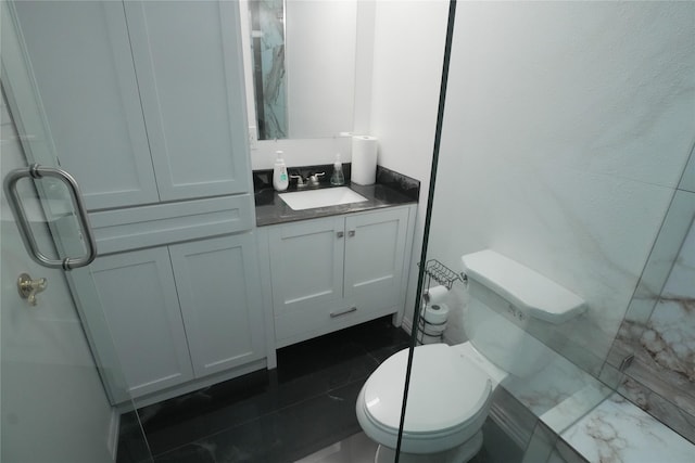 706 Midway Dr W, Euless, TX 76039 - bathroom featuring toilet, vanity, and a marble finish shower