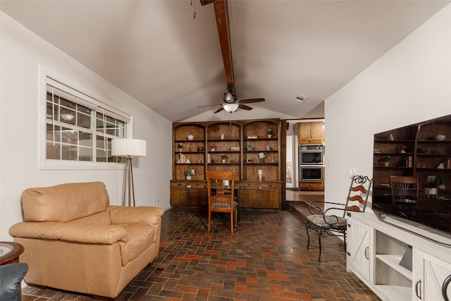 3410 Ellis Ave, Fort Worth, TX 76106 - living area featuring ceiling fan and brick floors