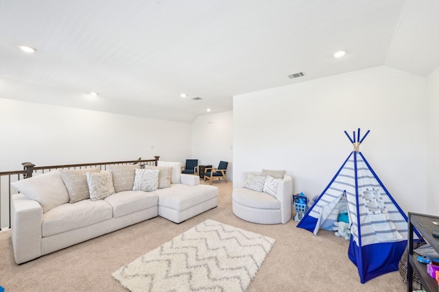 1213 Palmetto Dr, Forney, TX 75126 - carpeted living room featuring recessed lighting and lofted ceiling