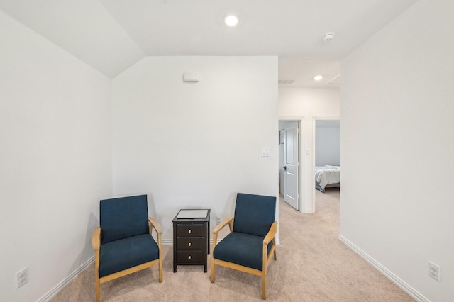 1213 Palmetto Dr, Forney, TX 75126 - living area featuring carpet flooring, recessed lighting, lofted ceiling, and baseboards