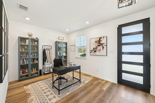 1213 Palmetto Dr, Forney, TX 75126 - office area with wood finished floors, baseboards, and recessed lighting