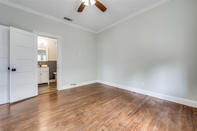 1833 Mcmillan Ave, Dallas, TX 75206 - spare room with a ceiling fan, ornamental molding, wood finished floors, and baseboards