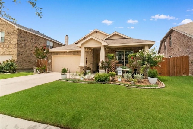 2113 Brenham Dr, Forney, TX 75126 - view of front of home with brick siding, driveway, an attached garage, and a chimney