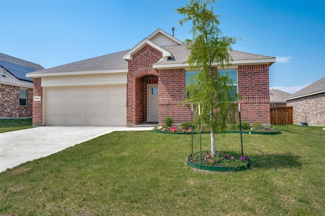 3209 Layla Creek Dr, Little Elm, TX 75068 - view of front of home with brick siding, an attached garage, concrete driveway, and roof with shingles