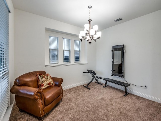 5216 Troupe Rd, Mckinney, TX 75071 - sitting room with a chandelier, carpet floors, and baseboards