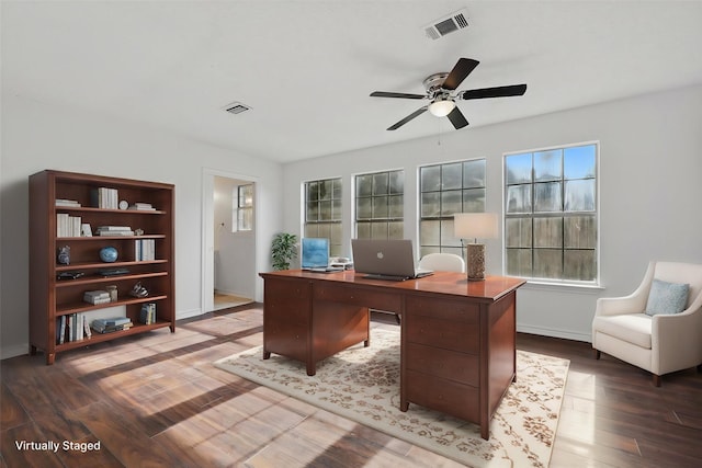 1713 Arvada Dr, Richardson, TX 75081 - office space with a ceiling fan, wood finished floors, and baseboards