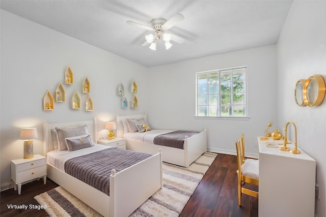 1713 Arvada Dr, Richardson, TX 75081 - bedroom featuring wood finished floors, ceiling fan, and baseboards