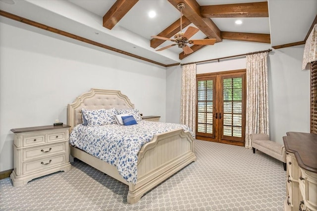 5909 Kittansett Ct, Fort Worth, TX 76132 - bedroom with light colored carpet, access to outside, recessed lighting, ceiling fan, and baseboards