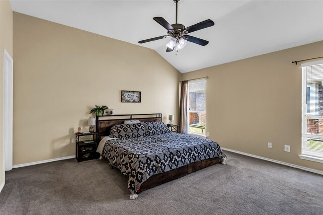 6923 Todd Ln, Sachse, TX 75048 - bedroom with carpet flooring, vaulted ceiling, baseboards, and ceiling fan
