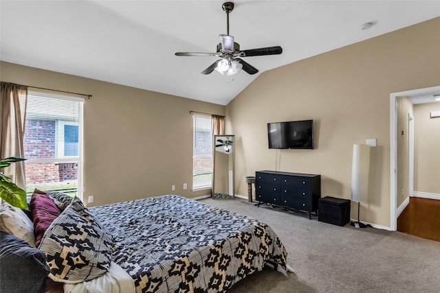6923 Todd Ln, Sachse, TX 75048 - carpeted bedroom featuring vaulted ceiling, baseboards, and ceiling fan
