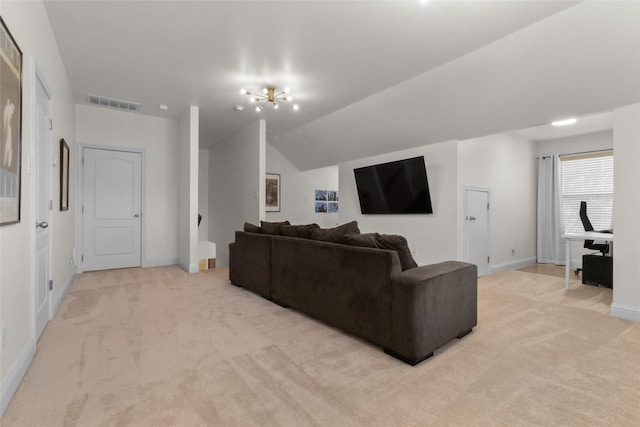 13625 Fishing Hole Ln, Fort Worth, TX 76052 - living room with light carpet, baseboards, and vaulted ceiling