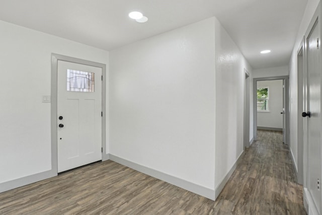 112 Gordon Dr, Azle, TX 76020 - foyer entrance with dark wood-style flooring, baseboards, and recessed lighting