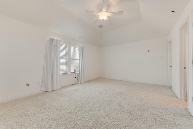 12748 Oakvale Trl, Fort Worth, TX 76244 - empty room featuring ceiling fan, light carpet, vaulted ceiling, and baseboards