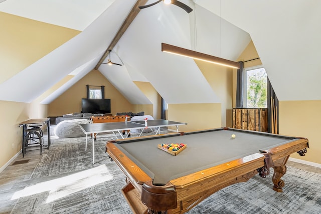 215 N Beverly Dr, Malakoff, TX 75148 - playroom with vaulted ceiling, plenty of natural light, baseboards, and billiards