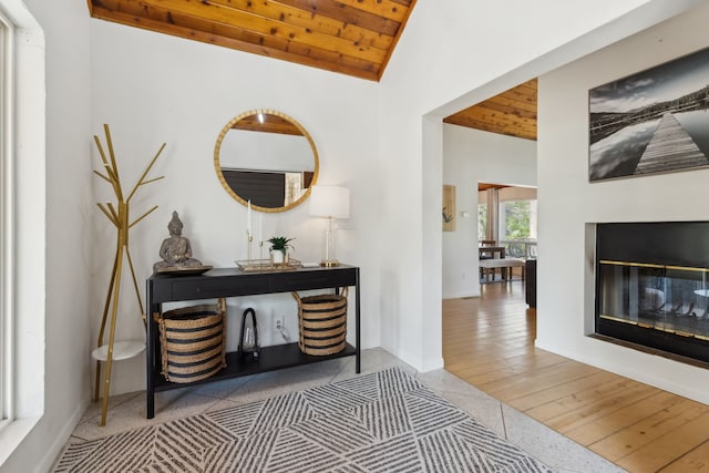 215 N Beverly Dr, Malakoff, TX 75148 - hall featuring wooden ceiling, lofted ceiling, and baseboards
