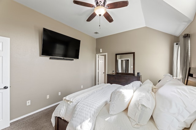 305 Margaret St, Fate, TX 75189 - bedroom featuring carpet, vaulted ceiling, baseboards, and ceiling fan