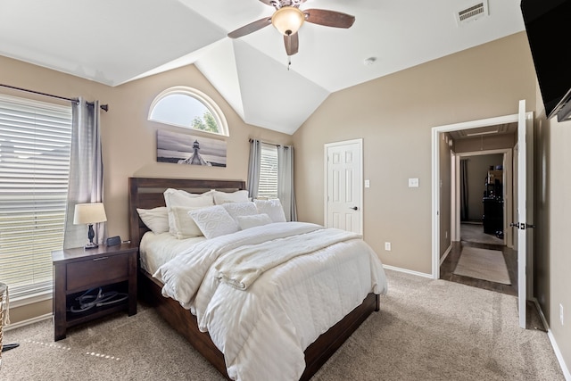 305 Margaret St, Fate, TX 75189 - bedroom featuring attic access, carpet, vaulted ceiling, baseboards, and ceiling fan