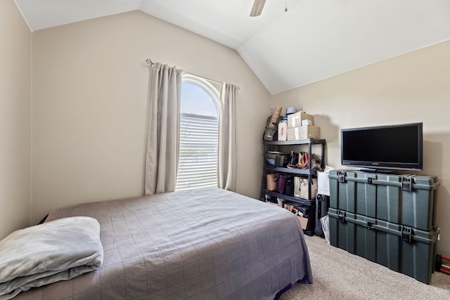 305 Margaret St, Fate, TX 75189 - bedroom with vaulted ceiling, carpet, and ceiling fan